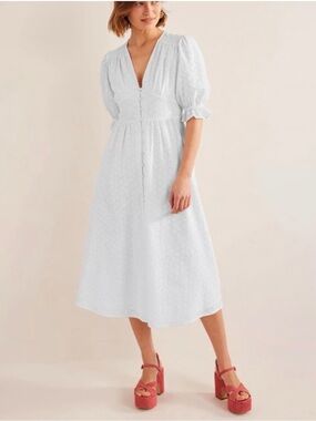 Boden Broderie Midi Tea Dress White- NWT Sz 8P